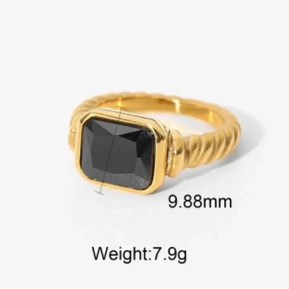 18K Gold Plated Black Statement Ring Braided Band Stainless Steel Coctail Ring
